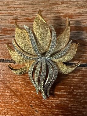 Kramer of New York Gold and Silver Floral Crystal Brooch